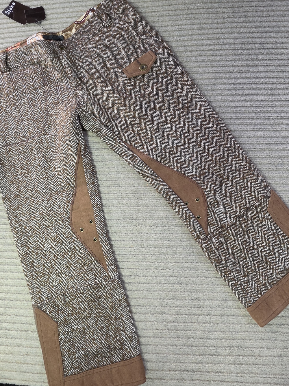 Escio Herringbone Cropped Pants Womens L Wool Blend Metallic Threads 30x22